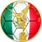 Mexico SOCCER FUTBOL LIBERTAD 1 Onza Silver coin 2019 Gold plated 1 oz